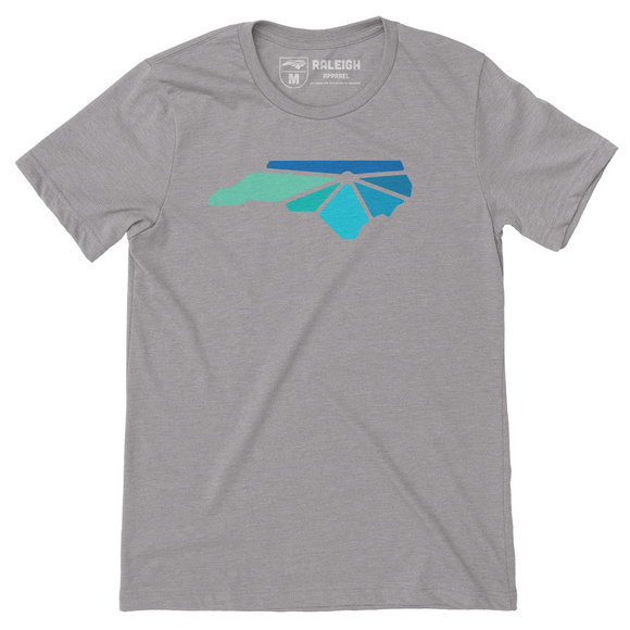 Dark Heather gray colored t-shirt with Raleigh Apparel logo on chest in cool colors.