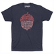 Midnight navy t-shirt with salmon colored acorn on chest that spells out different neighborhoods in Raleigh.