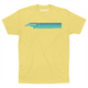 Banana cream colored t-shirt with Raleigh Apparel logo in cool colors followed by colorways across the chest.