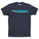 Midnight Navy colored t-shirt with Raleigh Apparel logo in cool colors followed by colorways across the chest.