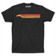 Black t-shirt with Raleigh Apparel logo in warm colors followed by colorways across the chest.