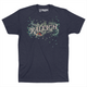 Midnight Navy t-shirt, spells RALEIGH across the chest in white, surrounded by leaves. Two small red birds sit under the word Raleigh.
